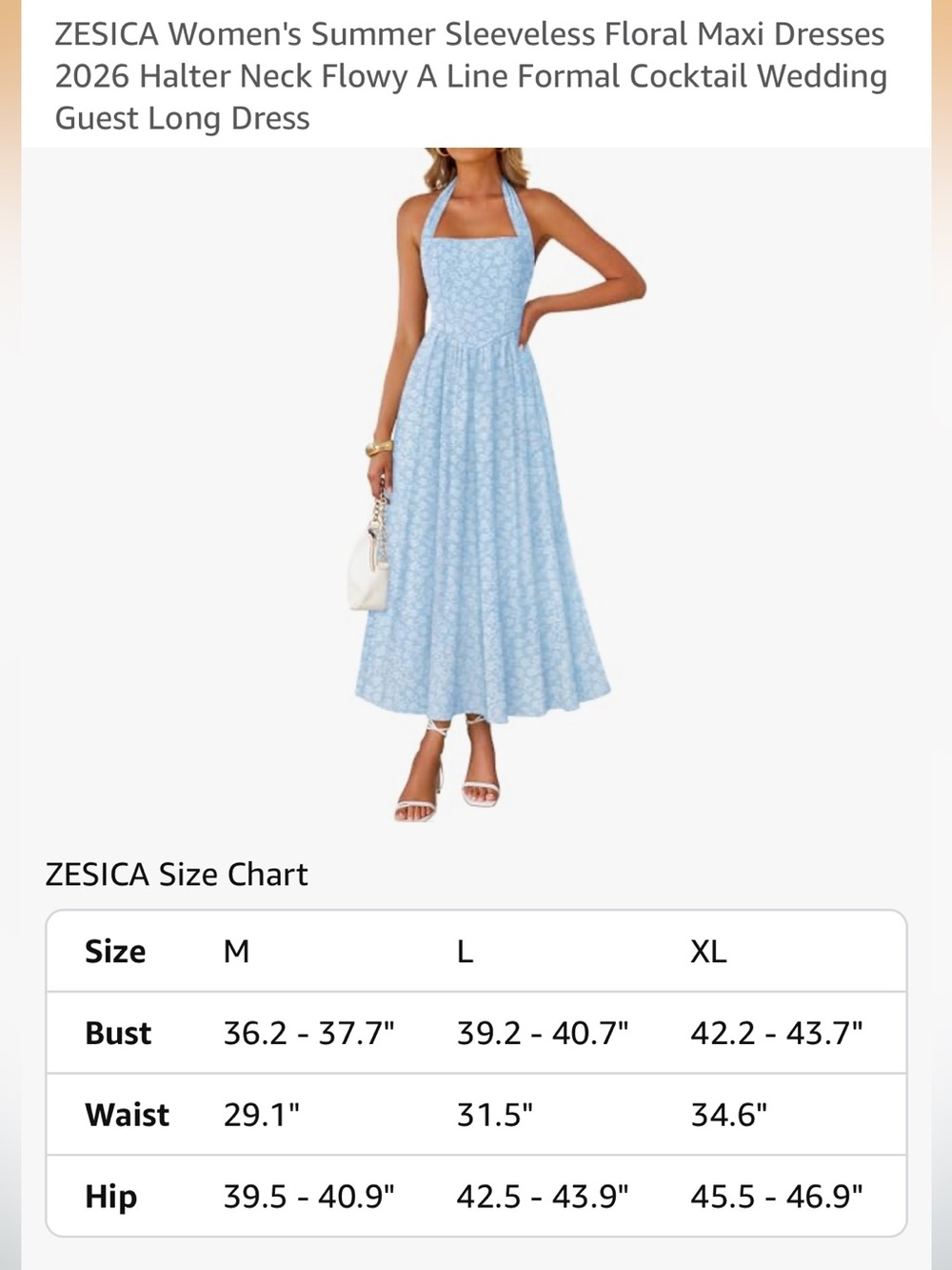 ZESICA Light Blue Halter Midi Dress with Floral Print